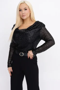 Czarne Body cekinowe MUSSILO<Włoski Discount
