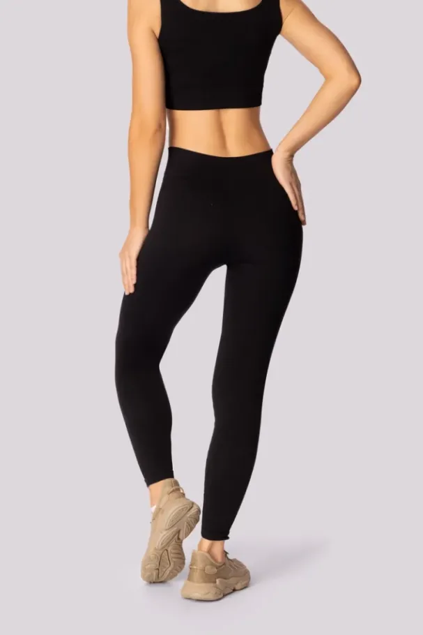 Czarne Legginsy prążkowane RIBBED<Polski Sale