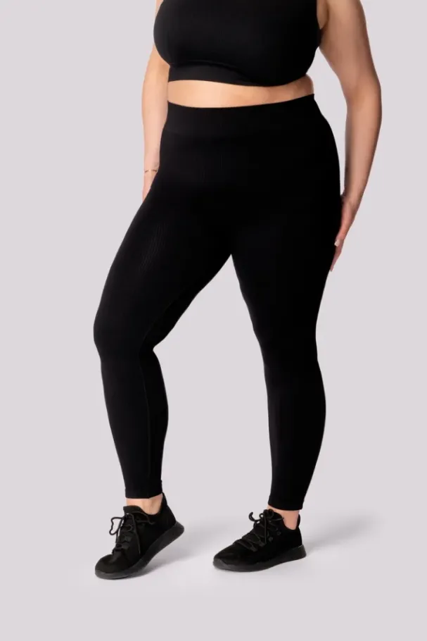 Czarne Legginsy prążkowane RIBBED<Polski Sale