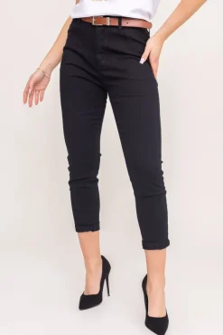 Czarne Spodnie jeansowe z paskiem SENTURIO< Discount