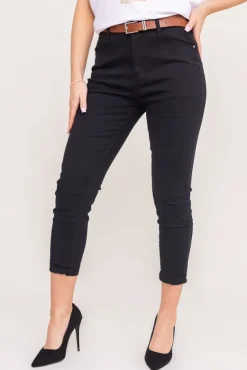 Czarne Spodnie jeansowe z paskiem SENTURIO< Discount