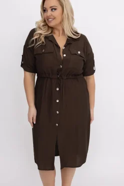 Czekoladowa Sukienka szmizjerka SAFERI<Włoski Best