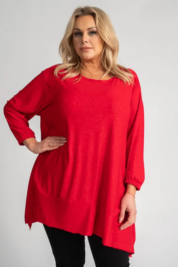 Czerwona Bluzka brokatowa QUENTI<Polski Hot