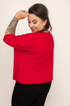 Czerwona Bluzka Brokatowa DEQUZI<Polski Hot