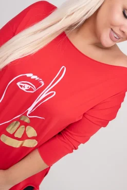 Czerwona Bluzka REVUMI Wzór 1<Włoski Hot