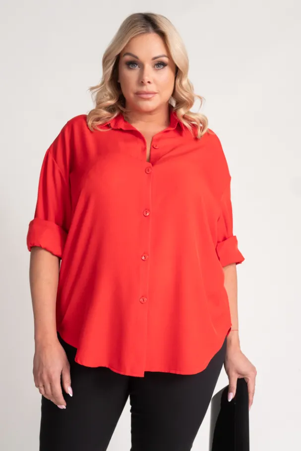 Czerwona Koszula oversize DEMENO<Polski Sale
