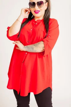 Czerwona Koszula ze stójką LERIA<Polski Best