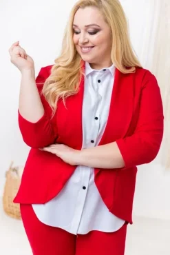 Czerwona Marynarka BAKIOLA Plus Size<Polski Outlet