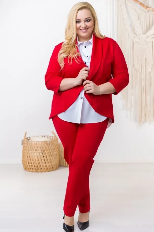 Czerwona Marynarka BAKIOLA Plus Size<Polski Outlet