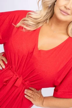 Czerwona Sukienka brokatowa brokatowa MONSORI<Polski Hot