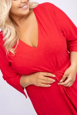 Czerwona Sukienka brokatowa KENZI<Polski Discount