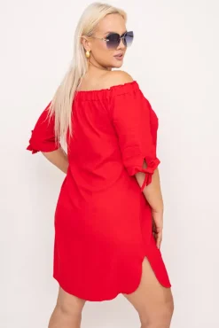 Czerwona Sukienka błyszcząca VALENCIA<Polski Clearance
