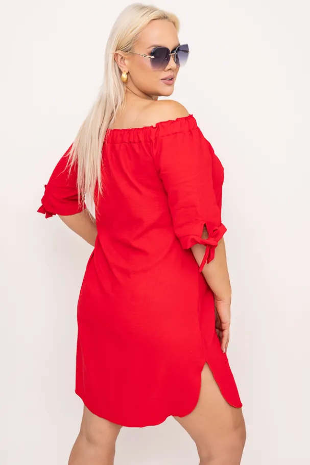 Czerwona Sukienka błyszcząca VALENCIA<Polski Clearance