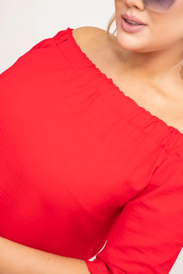 Czerwona Sukienka błyszcząca VALENCIA<Polski Clearance
