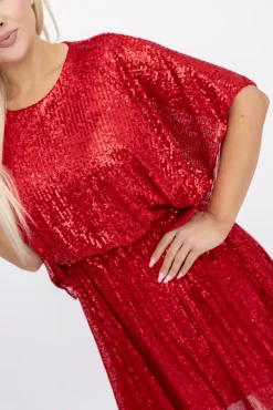 Czerwona Sukienka cekinowa SALINO<Włoski Discount