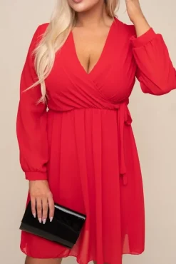 Czerwona Sukienka Elegancka PERLA<Włoski Outlet