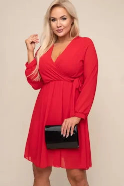 Czerwona Sukienka Elegancka PERLA<Włoski Outlet