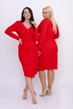 Czerwona Sukienka kopertowa NEPIA<Włoski Online