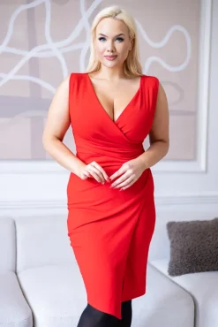 Czerwona Sukienka kopertowa KENTI<Włoski Sale