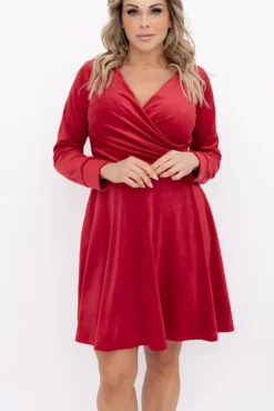 Czerwona Sukienka welurowa WARKOZIA<Włoski Outlet