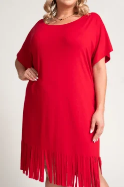 Czerwona Sukienka z frędzlami RIVINO<Polski Hot