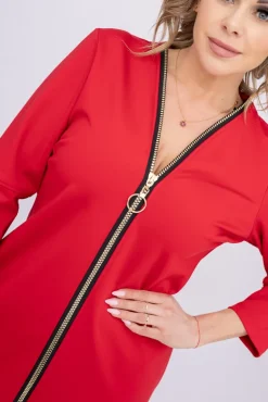 Czerwona Sukienka z suwakiem SALMARIS<Polski Discount