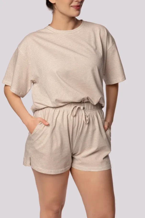 Ecru Piżama z szortami STRIPE<Polski Best