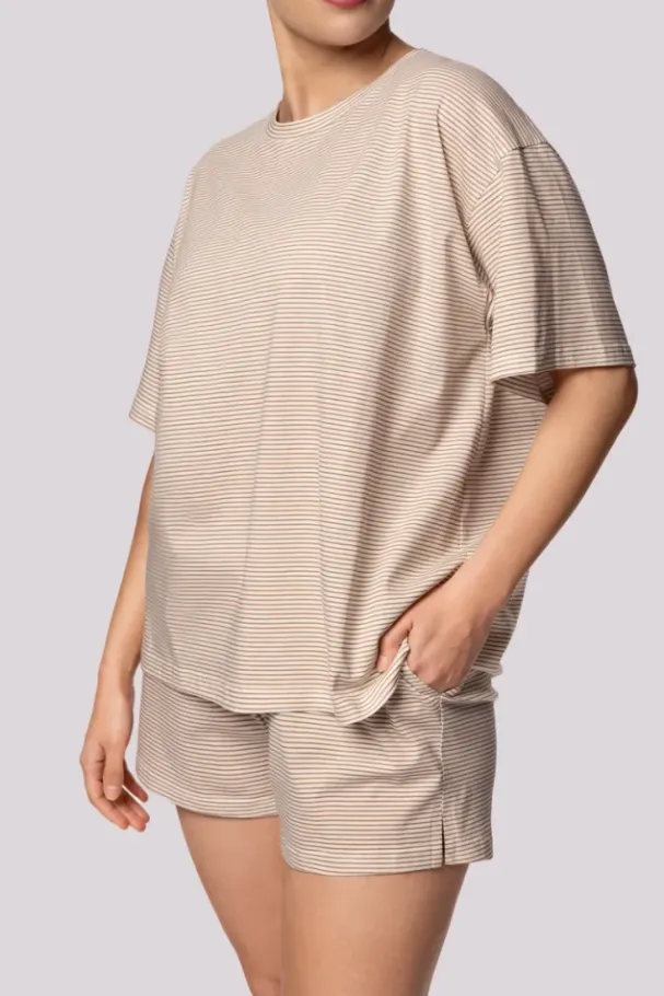 Ecru Piżama z szortami STRIPE<Polski Best