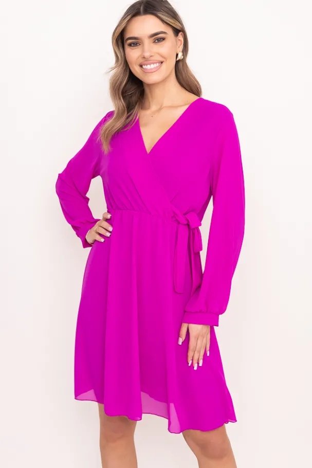 Fioletowa Sukienka Elegancka PERLA<Włoski Discount