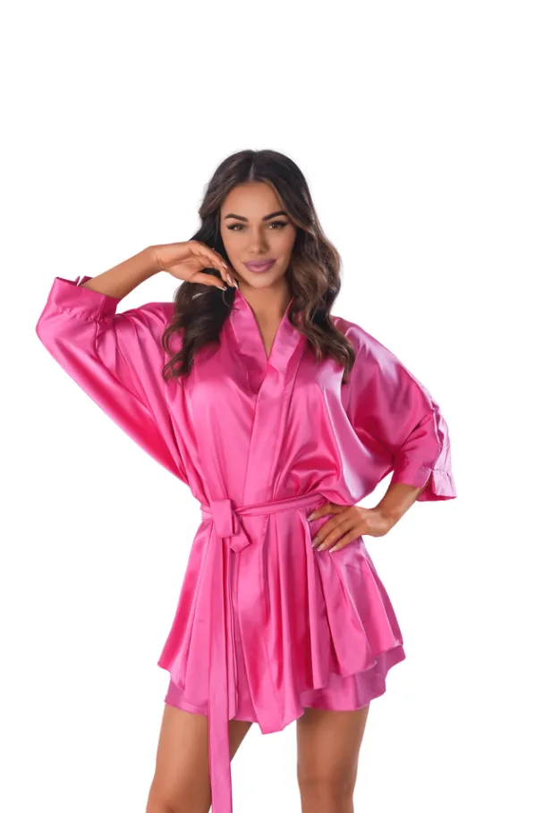 Fuksjowy Szlafrok satynowy kimono MAGENTA KIMON SLEVES<Polski Outlet
