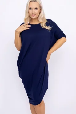 Granatowa Sukienka CASUAL FASHION<Polski Best