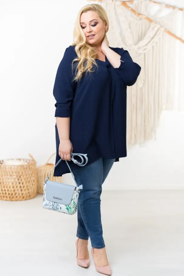 Granatowa Tunika CENZA Plus Size<Polski Online