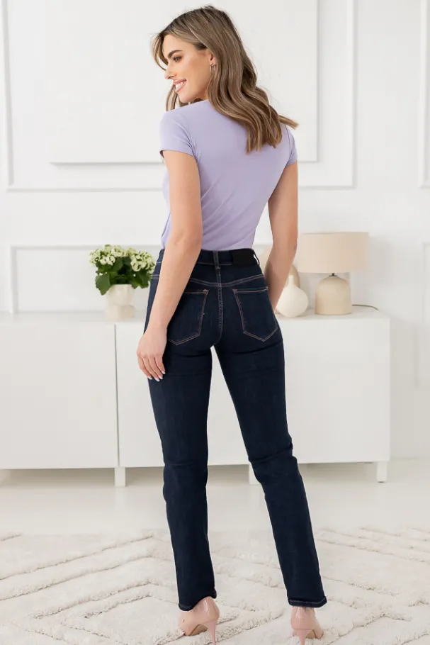 Granatowe Spodnie Jeansowe NEVY<Polski Outlet