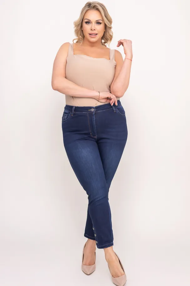 Granatowe Spodnie Jeansowe 7/8 BURENO< Hot