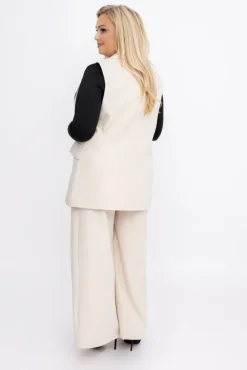 Jasnobeżowa Kamizelka elegancka z dżetami RAGI<Włoski Hot