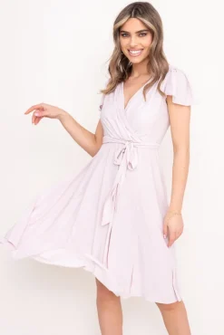Jasnobeżowa Sukienka brokatowa GENVELI<Polski