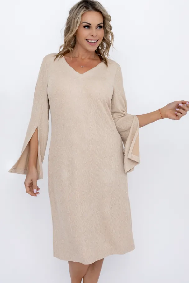 Jasnobeżowa Sukienka błyszcząca VERIGO<Polski Clearance