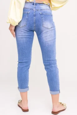 Jasnoniebieskie Spodnie jeansowe z paskiem LINDURI< Hot