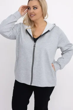 Jasnoszara Bluza z kapturem KORDIEN<Włoski Discount