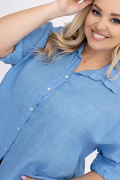 Jeansowoniebieska Koszula lniana LOGARIO<Włoski Hot