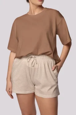 Karmelowa Piżama z szortami STRIPE<Polski Online