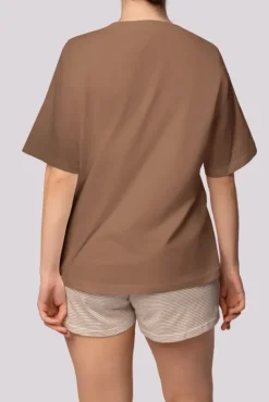 Karmelowa Piżama z szortami STRIPE<Polski Online