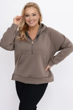 Kawowa Bluza z kapturem DERVIN<Włoski Outlet