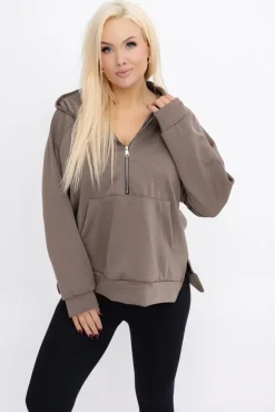 Kawowa Bluza z kapturem DERVIN<Włoski Outlet