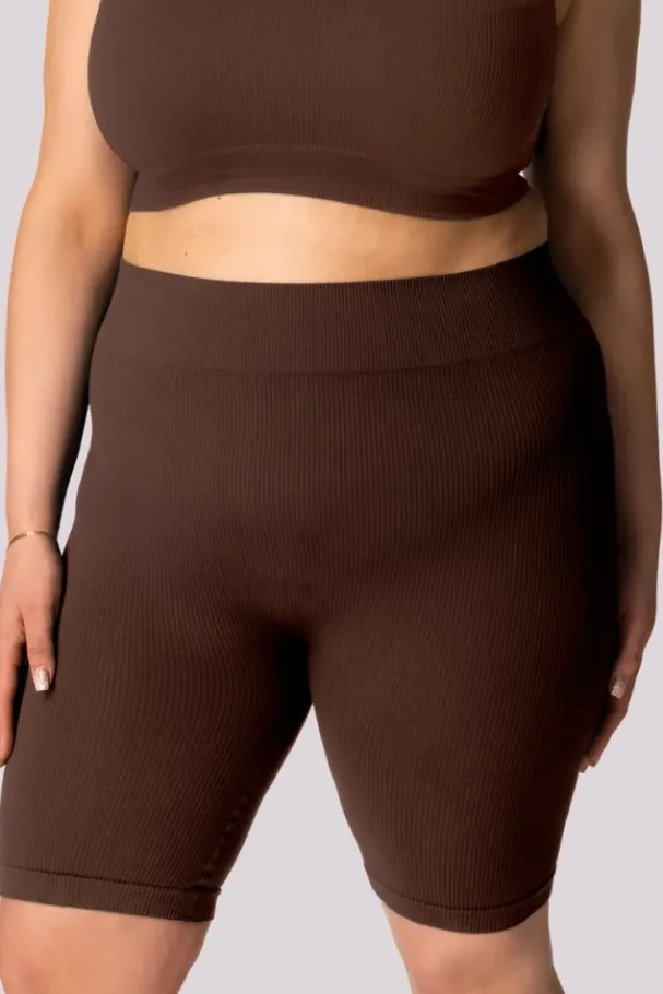 Kawowe Spodenki bikery prążkowane RIBBED<Polski Clearance
