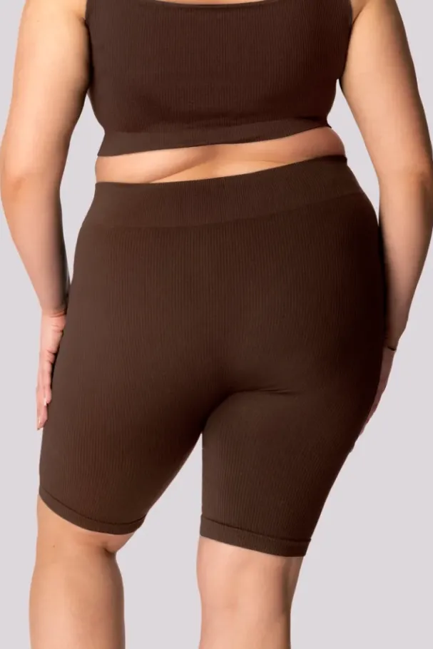 Kawowe Spodenki bikery prążkowane RIBBED<Polski Clearance
