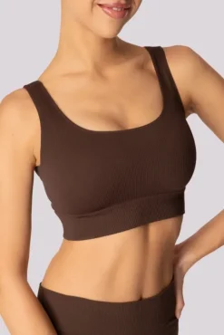 Kawowy Top prążkowany RIBBED<Polski Sale