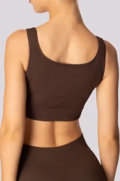 Kawowy Top prążkowany RIBBED<Polski Sale