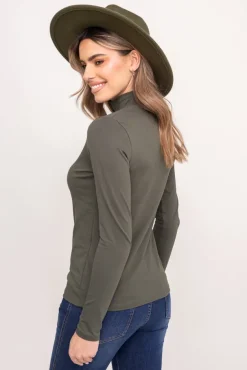 Khaki Bluzka z półgolfem KERZI<Polski Discount