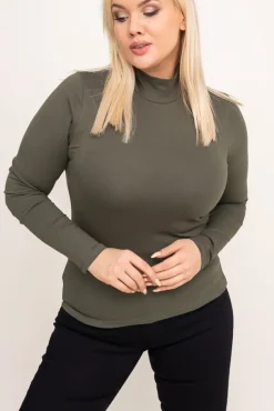Khaki Bluzka z półgolfem KERZI<Polski Discount
